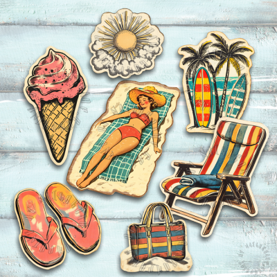 Sticker-Set - Retro Beach - 7 Stück