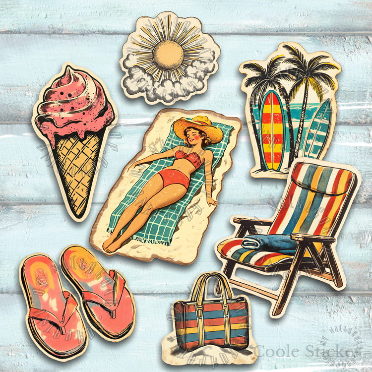 Sticker-Set - Retro Beach - 7 Stück