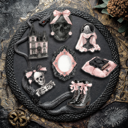 Sticker-Set - Halloween - Rosa- Schwarz 2 - 7 Stück