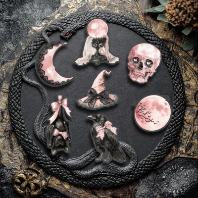 Sticker-Set - Halloween - Rosa- Schwarz - 7 Stück