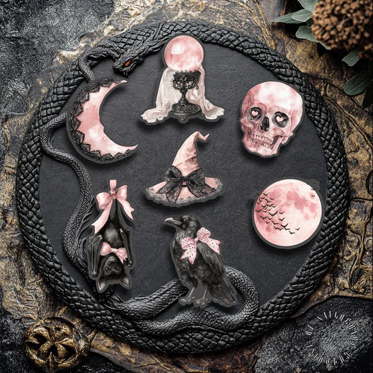 Sticker-Set - Halloween - Rosa- Schwarz - 7 Stück