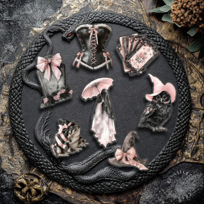 Sticker-Set - Halloween - Rosa- Schwarz 3 - 7 Stück